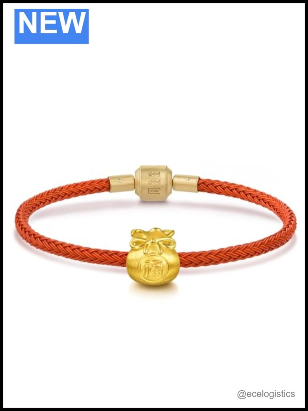 999 Gold Lucky Pouch Charm Bracelet 17cm Hand Brushed